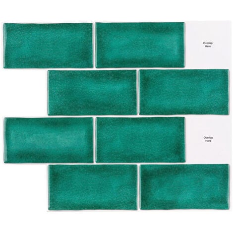 Green Self Adhesive Tile Wallpaper 30 x 25 cm Mosaic Style Wall Sticker Waterproof Decorative Film for Bathroom and Kitchen Wall Tiles