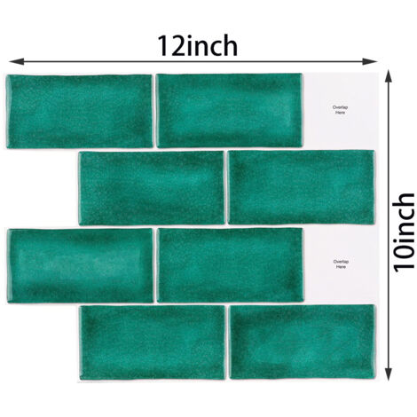 Green Self Adhesive Tile Wallpaper 30 x 25 cm Mosaic Style Wall Sticker Waterproof Decorative Film for Bathroom and Kitchen Wall Tiles