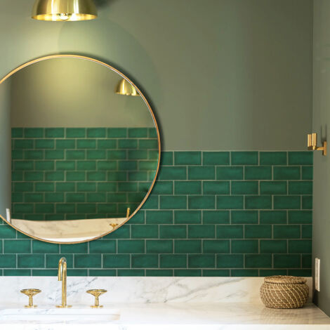 Green Self Adhesive Tile Wallpaper 30 x 25 cm Mosaic Style Wall Sticker Waterproof Decorative Film for Bathroom and Kitchen Wall Tiles
