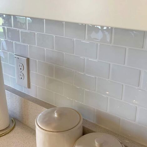 White Self Adhesive Tile Wallpaper 30 x 30 cm Mosaic Style Wall Sticker Waterproof Decorative Film for Bathroom and Kitchen Wall Tiles