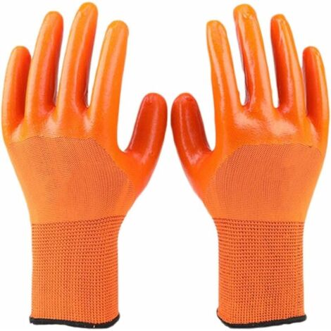 Dipped and Breathable Work Gloves (12 Pairs, Size : 24cm) PVC Waterproof and Oil Proof Thickened Protective Gloves Orange, Strong Grip (1/5)