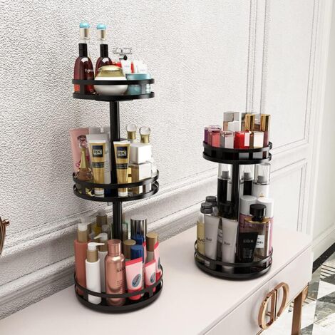 (Round, 2 Tiers) 360 Degree Rotating Spice Rack Great Storage Spice Rack Easy to Assemble, Versatile Black Stainless Steel Rotating Countertop Organizer