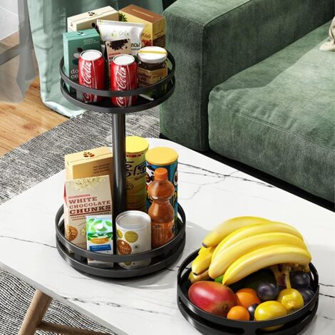 (Round, 2 Tiers) 360 Degree Rotating Spice Rack Great Storage Spice Rack Easy to Assemble, Versatile Black Stainless Steel Rotating Countertop Organizer