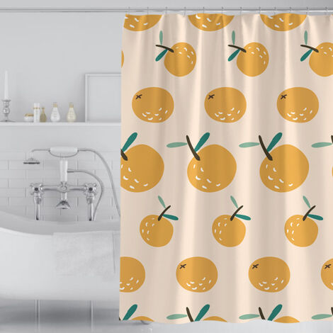 180 x 200cm Shower Curtain with 12 Hooks Quick Drying Orange Waterproof Polyester Fabric Machine Washable Bathroom Curtains