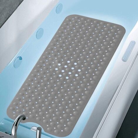 (Grey)Non-Slip Bathtub Mat,100 x 40 cm Shower Mat,Extra Long Machine Washable Bath Mat,Anti Slip Bath Mat with Suction Cup PVC Material