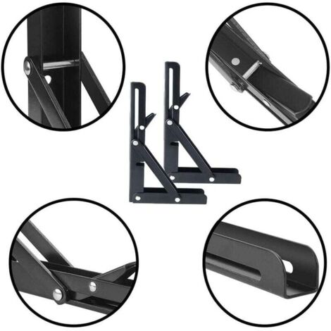 2 Pieces Black Bracket - 250mm Stainless Steel Folding Shelf Bracket Folding Console Bracket for Wall Shelf Load Bearing 80kg
