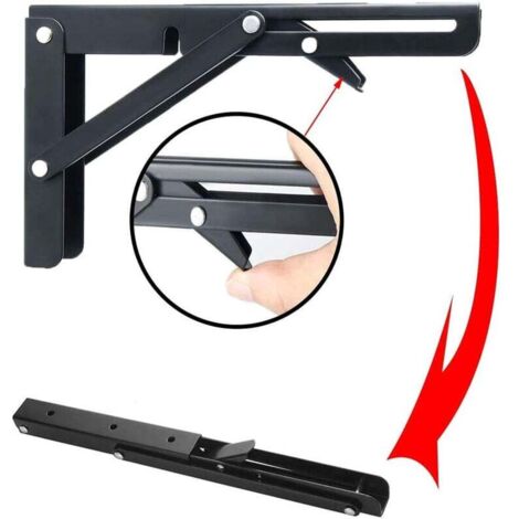 2 Pieces Black Bracket - 250mm Stainless Steel Folding Shelf Bracket Folding Console Bracket for Wall Shelf Load Bearing 80kg