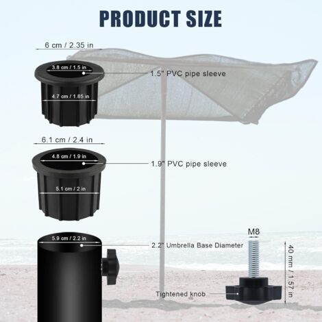 6pcs Balcony Umbrella Accessories, 4pcs Umbrella Hole Rings and 2pcs Hand-Turned Screws, Umbrella Holder Accessory for Balcony Terrace Table (Black)