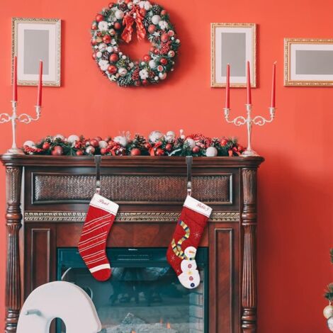 4 Pack Christmas Stocking Holders (Black), Metal Hooks for Hanging Christmas Stockings, Fireplace Stocking Holders for Christmas Decorations