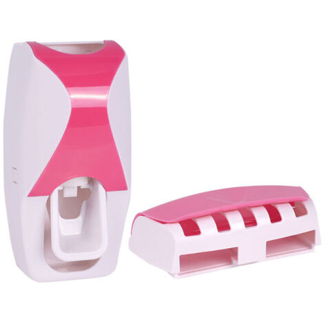 2 Pack Toothpaste Dispenser Holder(Pink), Automatic Toothpaste Dispenser for Wall Mounted Toothpaste Squeezer