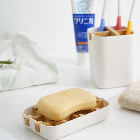 White/Natural Compactor Soap Dish White, Eco-friendly Bamboo, Natural ...