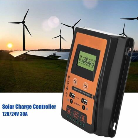 30A Solar Charge Controller – 12V/24V LCD Regulator With Dual USB – PWM – Blue