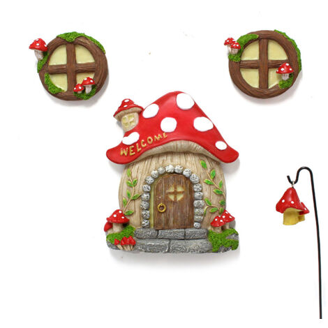 Miniature House Window and Door with Glow in the Dark Litter Lamp Fairy Sleeping Door and Window Garden Yard Sculpture for Garden Yard Tree Decoration (Mushroom)