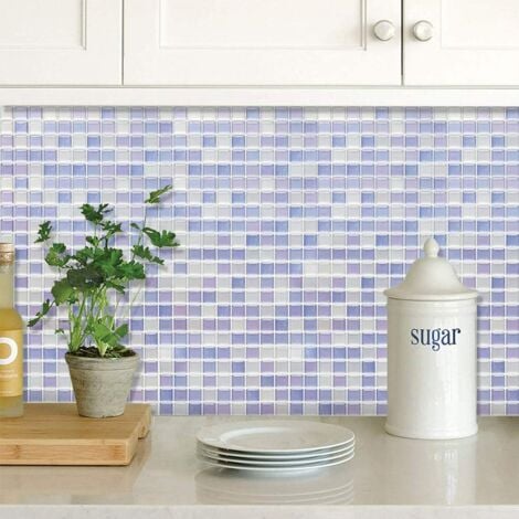 Purple Self Adhesive Tile Wallpaper 24x24cm Mosaic Style Wall Sticker Waterproof Decorative Film for Bathroom and Kitchen Wall Tiles