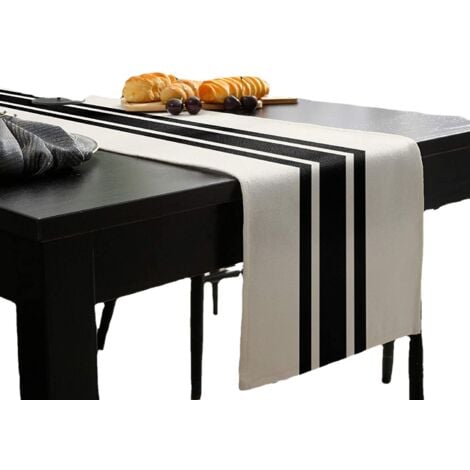 33 x 180CM Summer Decorative Table Runner Black and White Geometric Stripes Burlap Table Runner for Wedding Summer Fall Outdoor Party Decoration