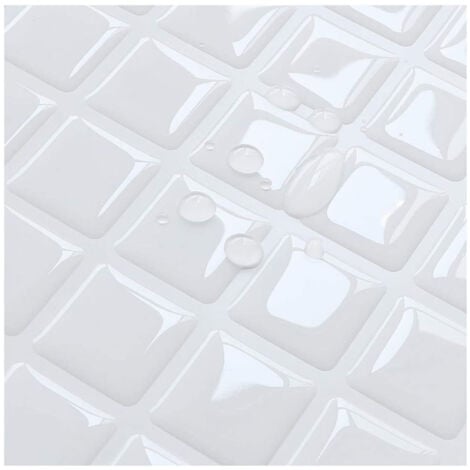 Self Adhesive Tile Wallpaper Small White Plaid 24 x 24 cm Mosaic Style Wall Sticker Waterproof Decorative Film for Bathroom and Kitchen Wall Tiles
