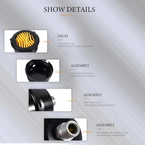 4pcs Air Compressor Filter 3/8" 16mm Thread Muffler for Oil Free Air Compressor Replacement
