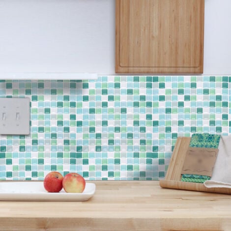 Green Self Adhesive Tile Wallpaper 24x24cm Mosaic Style Wall Sticker Waterproof Decorative Film for Bathroom and Kitchen Wall Tiles