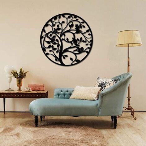（Black，40x40cm）Metal Tree of Life Wall Decor, Silhouette Art, Indoor Outdoor Gift, Garden and Home Decoration