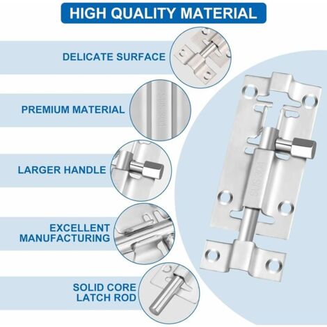 2 Pack Sliding Bolt Lock Premium 3 Inch Cylinder Deadbolt Lock, Stainless Steel Door Sliding Bolt Lock, Heavy Duty Sliding Bolt Lock, Security Sliding Lock