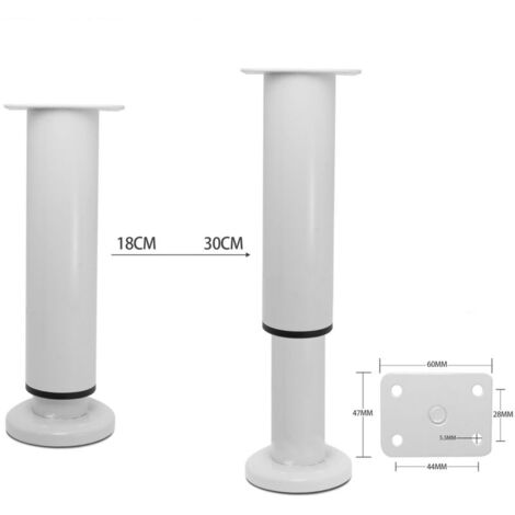 4 Pieces Adjustable Furniture Legs 18cm White Round Metal Table Leg for Sofa Cabinet Bed with Screws