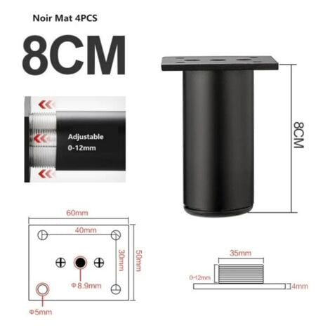 (Black) 4 Matte Furniture Legs, 80mm Aluminum, TV Cabinet Legs, Suitable for Cabinet Coffee Tables, Furniture Sofa Support Legs