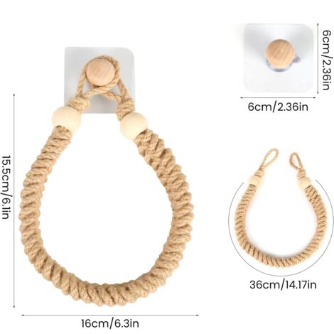 1 Pcs Towel Holder(Pink) Rope Bathroom Paper Holder Toilet Roll Holder Retro Jute Rope Wooden Towel Rack for Bathroom Kitchen