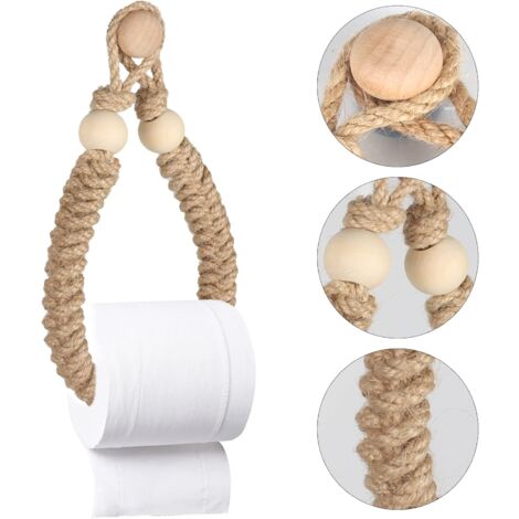 1 Pcs Towel Holder(Pink) Rope Bathroom Paper Holder Toilet Roll Holder Retro Jute Rope Wooden Towel Rack for Bathroom Kitchen