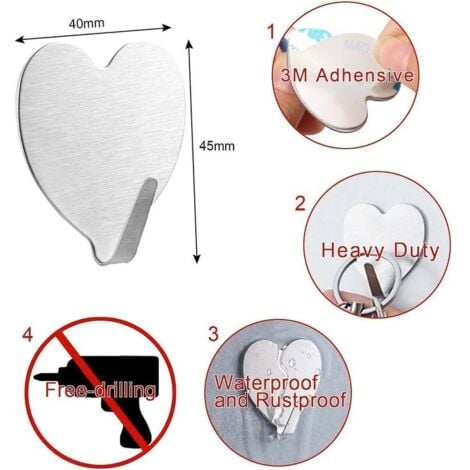 10pcs Bathroom Hook Adhesive Hook, Stainless Steel Towel Hook, Kitchen Bathroom Wall Hook