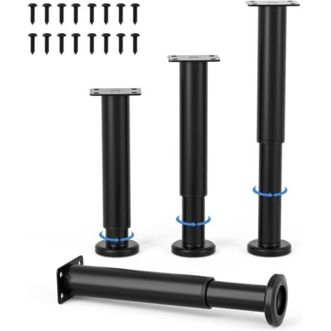 4Pcs Adjustable Furniture Legs 18cm Black Round Metal Table Leg for Sofa Cabinet Bed with Screws