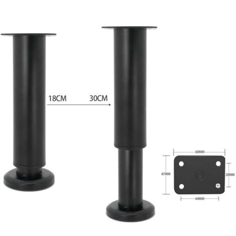 4Pcs Adjustable Furniture Legs 18cm Black Round Metal Table Leg for Sofa Cabinet Bed with Screws