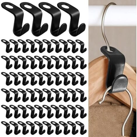 100 Pieces Space Saving Hanger Hooks Hanger Connecting Hook Mini Cascading Hangers Closet Organizer Great for Saving Space in Your Closet Black