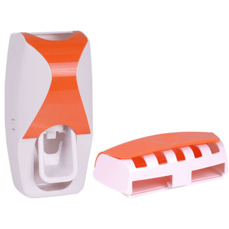 2 Pack Toothpaste Dispenser Holder(Orange), Automatic Toothpaste Dispenser for Wall Mounted Toothpaste Squeezer