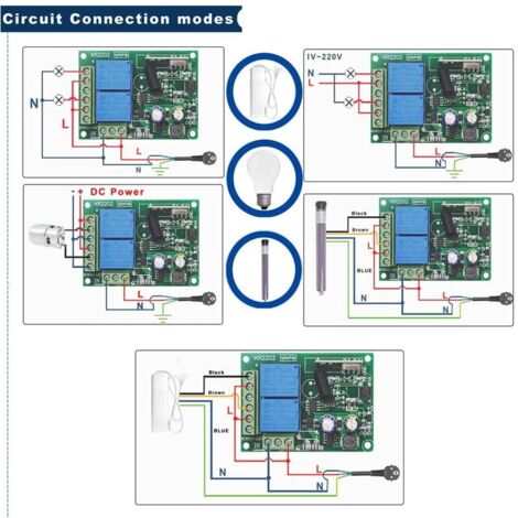 220V AC 2 Channel Wireless Remote Control Switch, RF Receiver 433mhz Relay Module with Transmitter ON/OFF for Garage Door, Light, Home Use