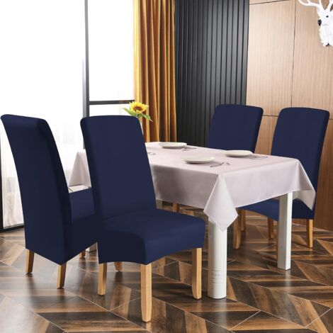 Set of 6 Dining Room Chair Covers (Navy Blue), Stretch Chair Covers Universal Large Chair Covers Washable, Easy to Clean for Dining Room Living Room Decor