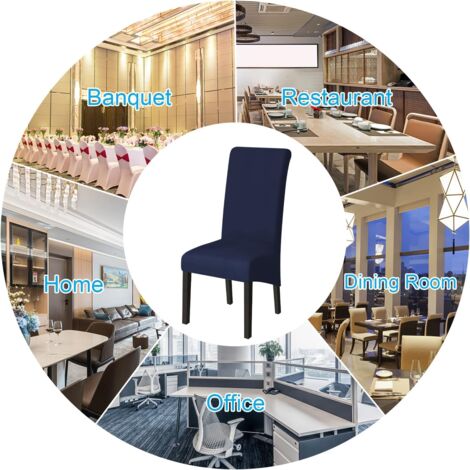 Set of 6 Dining Room Chair Covers (Navy Blue), Stretch Chair Covers Universal Large Chair Covers Washable, Easy to Clean for Dining Room Living Room Decor