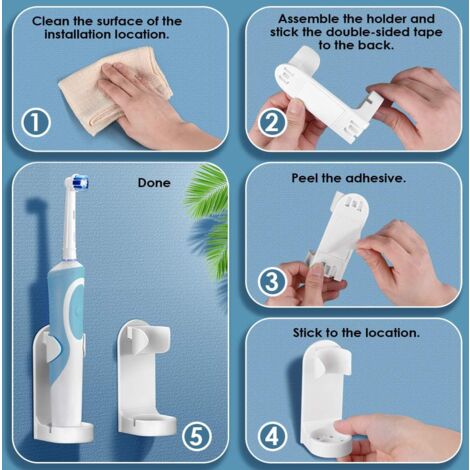 4 Pack Electric Toothbrush Holder, Multifunctional Plastic Self-Adhesive Wall Mounted Toothpaste Organizer 4 Piece Accessories Holder for Bathroom Kitchen