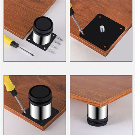 4 Pcs Adjustable Furniture Legs 10cm Metal Feet for Table Chair Cabinet Bed with Screws