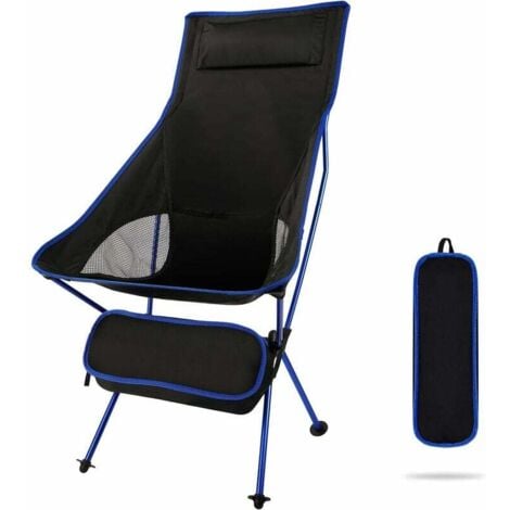 Lightweight Folding Camping Chair High Back Portable Compact with Headrest, Double Sided Pocket and Carry Bag for Camping, Fishing, Hiking, Outdoor Picnic - Blue