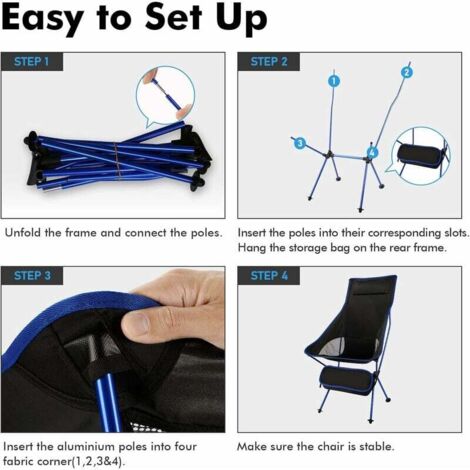 Lightweight Folding Camping Chair High Back Portable Compact with Headrest, Double Sided Pocket and Carry Bag for Camping, Fishing, Hiking, Outdoor Picnic - Blue