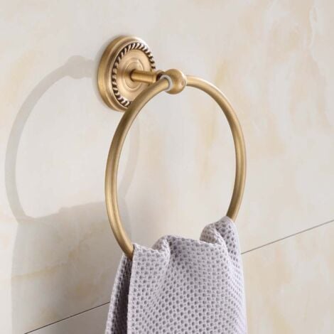 Towel Ring Wall Mounted Round Steel Bathroom Kitchen Towel Holder Gold Shower Bathroom Accessory (16cm) - Antique Brass Finish