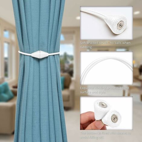 BEL AVENIR Magnetic Curtain Tiebacks – 1 Pair, Woven Rope With Buckle Clips