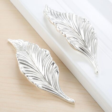 Silver Color 2 Pack Leaf Shape Furniture Knobs, Zinc Alloy Art Deco ...