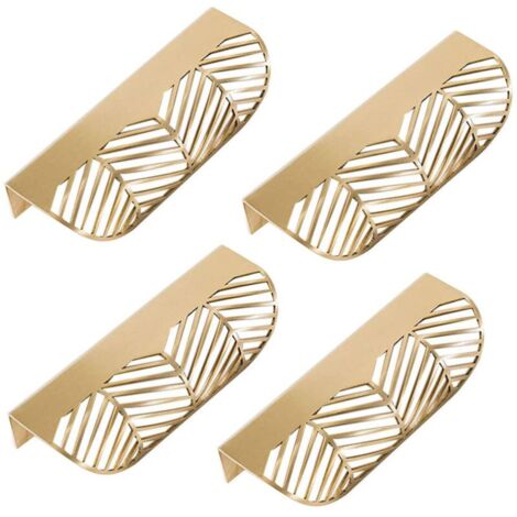 4 Pcs - 117mm Leaf Shape Drawer Pull Handle Solid Brass Furniture Handle for Living Room Kitchen Bedroom (1/5)