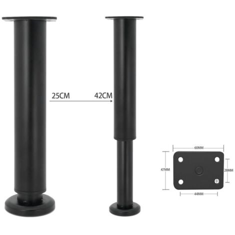 4Pcs Adjustable Furniture Legs 25cm Black Round Metal Table Leg for Sofa Cabinet Bed with Screws