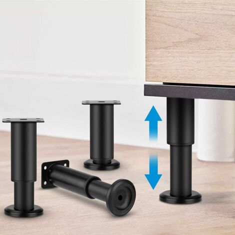 4Pcs Adjustable Furniture Legs 25cm Black Round Metal Table Leg for Sofa Cabinet Bed with Screws