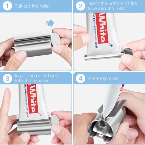 Toothpaste Tube Squeezer, 2 Pieces Toothpaste Squeezer Seat Holder, Rolling Stainless Steel Toothpaste Dispenser for Toothpaste, Oil Paint, Hand Cream or Ointment