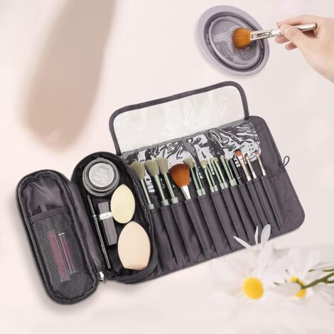 Gray Makeup Brush Storage Box 12 Brush Holder Cosmetic Bag Makeup Brush Box