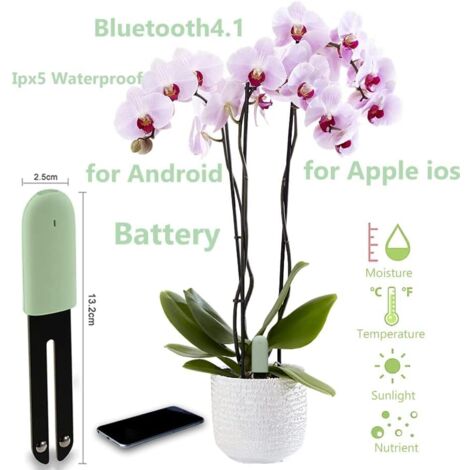 Hop 1 Soil Tester Sensor, (Green1PCS) Plant Moisture Meter Soil, Intelligent Plant Hygrometer, Automatic Monitoring of Humidity/Light/Fertility/Temperature Level, for Mijia APP