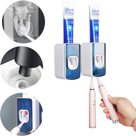 2 Pack Automatic Toothpaste Dispenser and Holder, Toothbrush Storage Holder, Wall Mounted, Bathroom Accessories